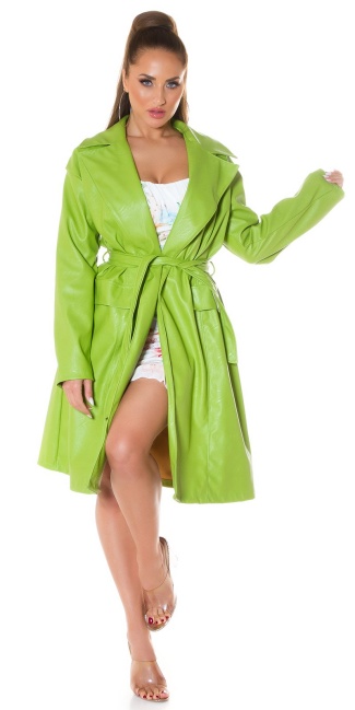 leather look coat with belt Green